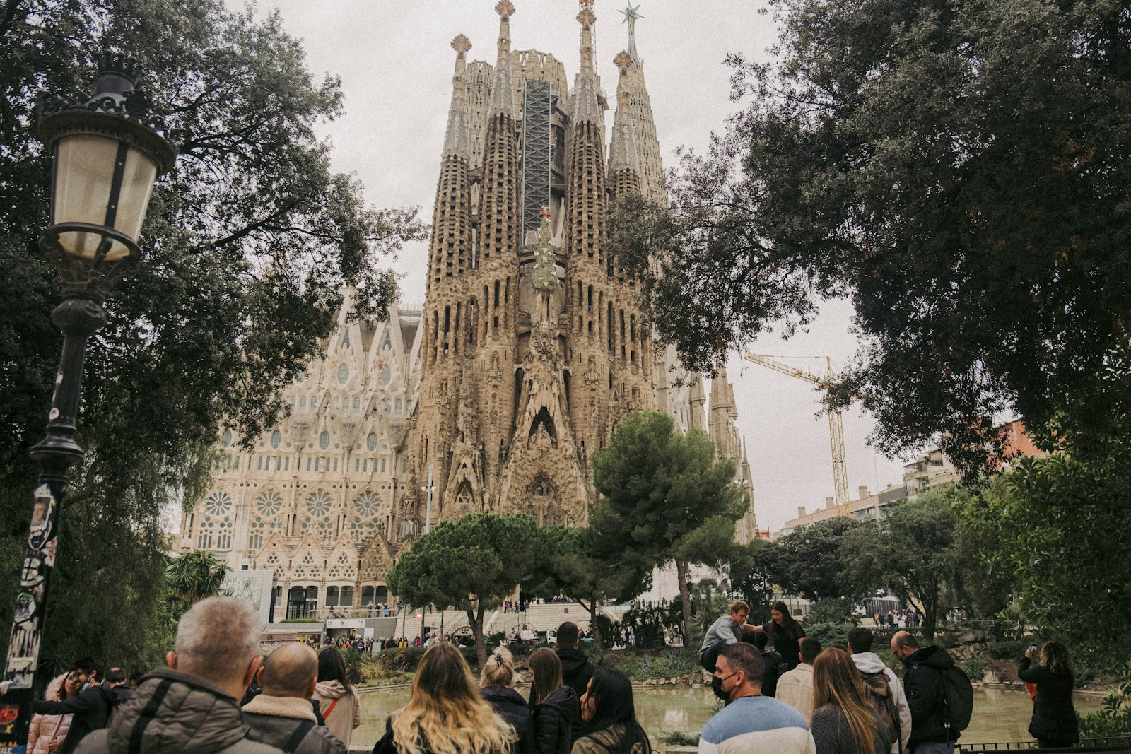 Visitors in front of the Sagrada Família in Barcelona
