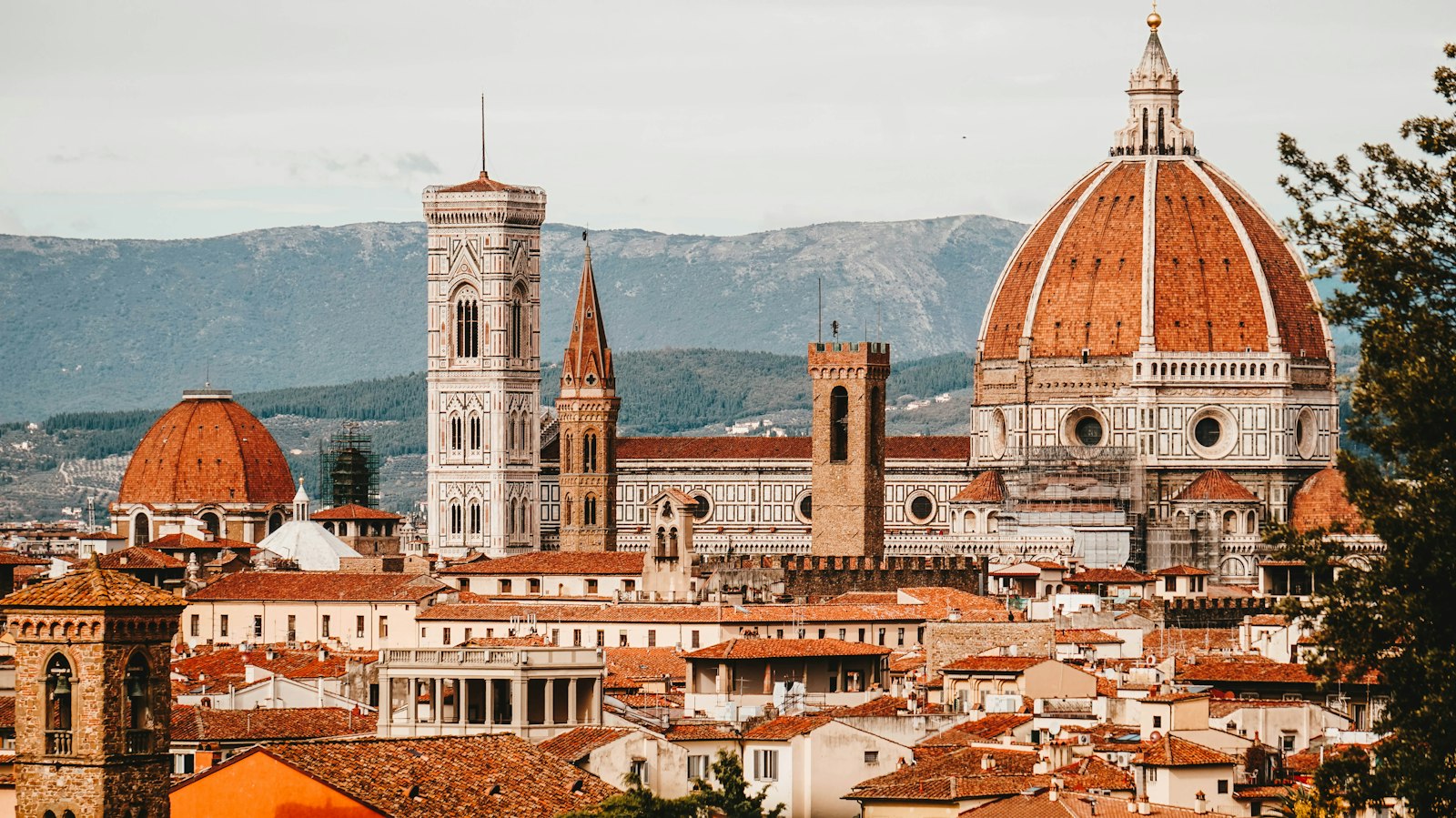 Florence Cathedral and Giotto's bell tower above the rooftops