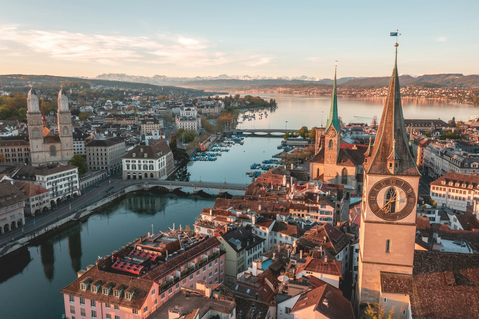 Zurich's old town and the Limmat river from above